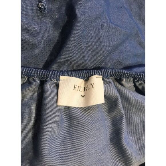 Everly Off The Shoulder Denim Top Floral Embroidered Print Drawstring Sz Medium - Picture 5 of 5